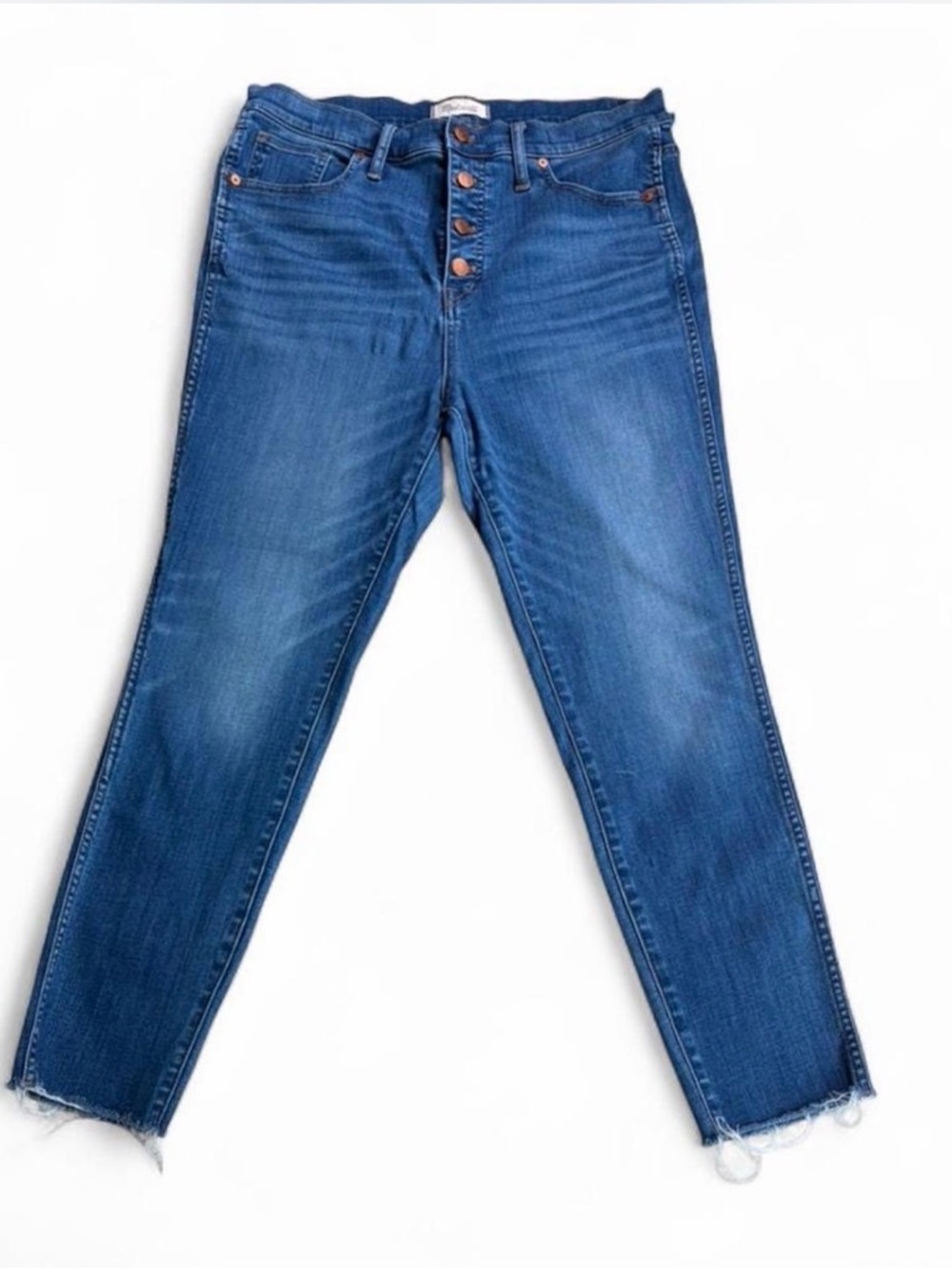 Madewell High-Rise Button-Fly Medium Blue Denim Jeans with Raw Hem
